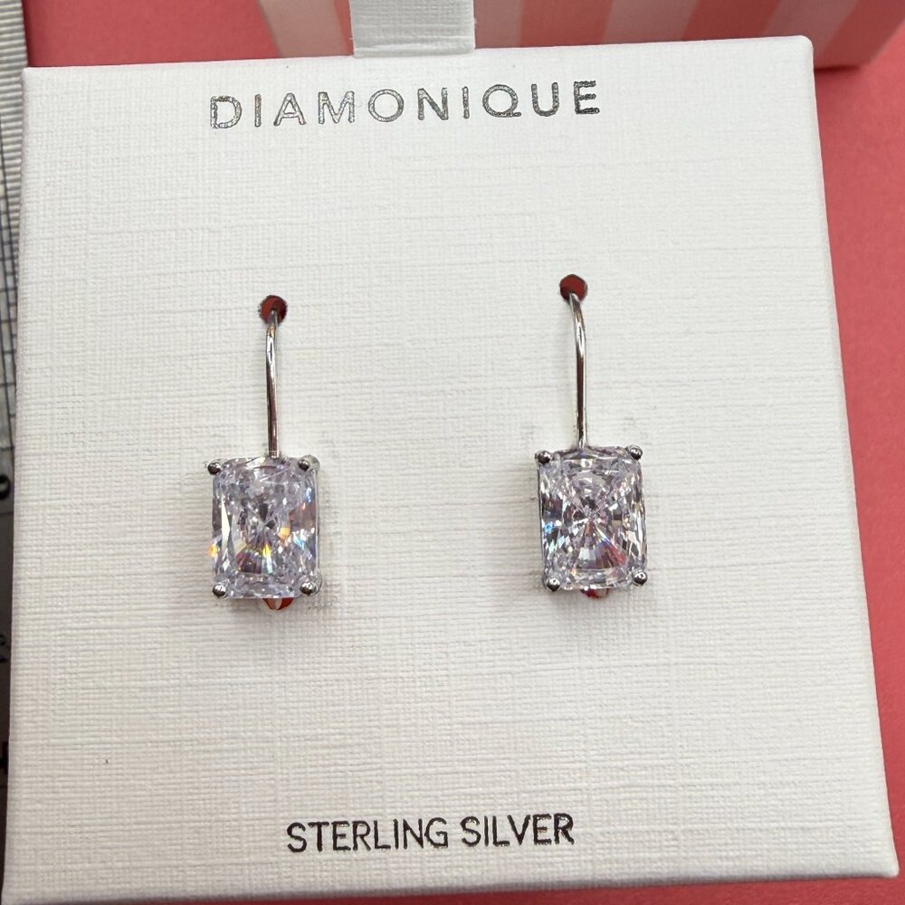 Diamonique New in Box Sterling Silver Emerald Cut CZ Earrings QVC - Picture 8 of 13